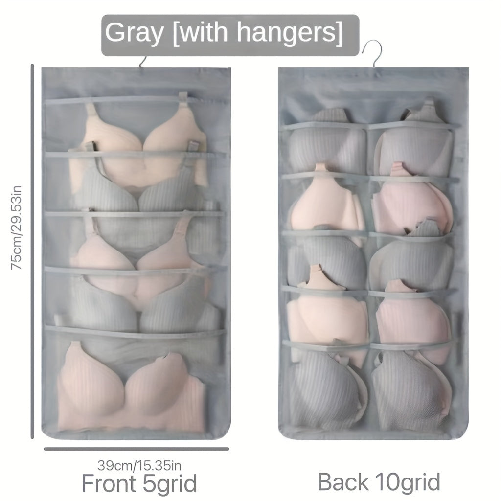 Durable Hanging Double-sided Underwear Bags with Grids - Foldable Storage Pockets for Socks, Bras and Household Items. Ideal Space-saving Organizer for Bedroom, Closet, Wardrobe, Home or Dorm.