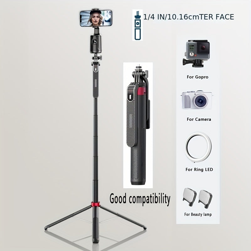 HKXYK 1pc Selfie Stick Tripod with Wireless Remote and 360° Rotatable Phone Stand, Universal Connector, Portable Aluminum Tripod for Video Recording and Live Streaming, Rechargeable Battery