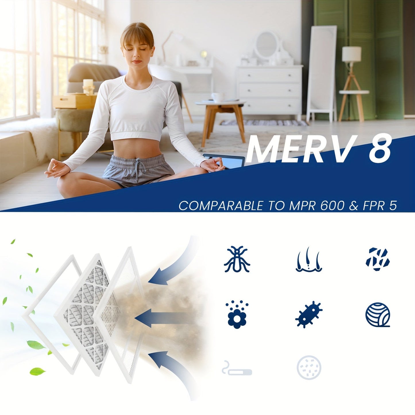 Two Merv8 Electrostatic Pleated Air Filters for AC & Furnace - 45.72x50.8x2.54 cm, Designed to Work with HVAC Systems