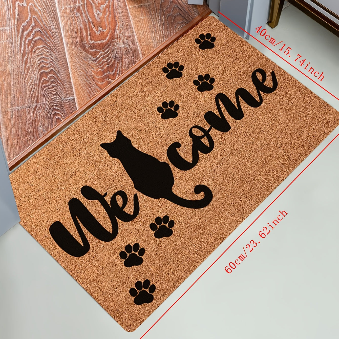 Introducing the Whisker Wonders Cat Welcome Doormat, a durable and stylish addition to your home. Made of stain-resistant polyester material with a charming black cat silhouette, this mat is perfect for both indoor and outdoor use. Easy to clean with a