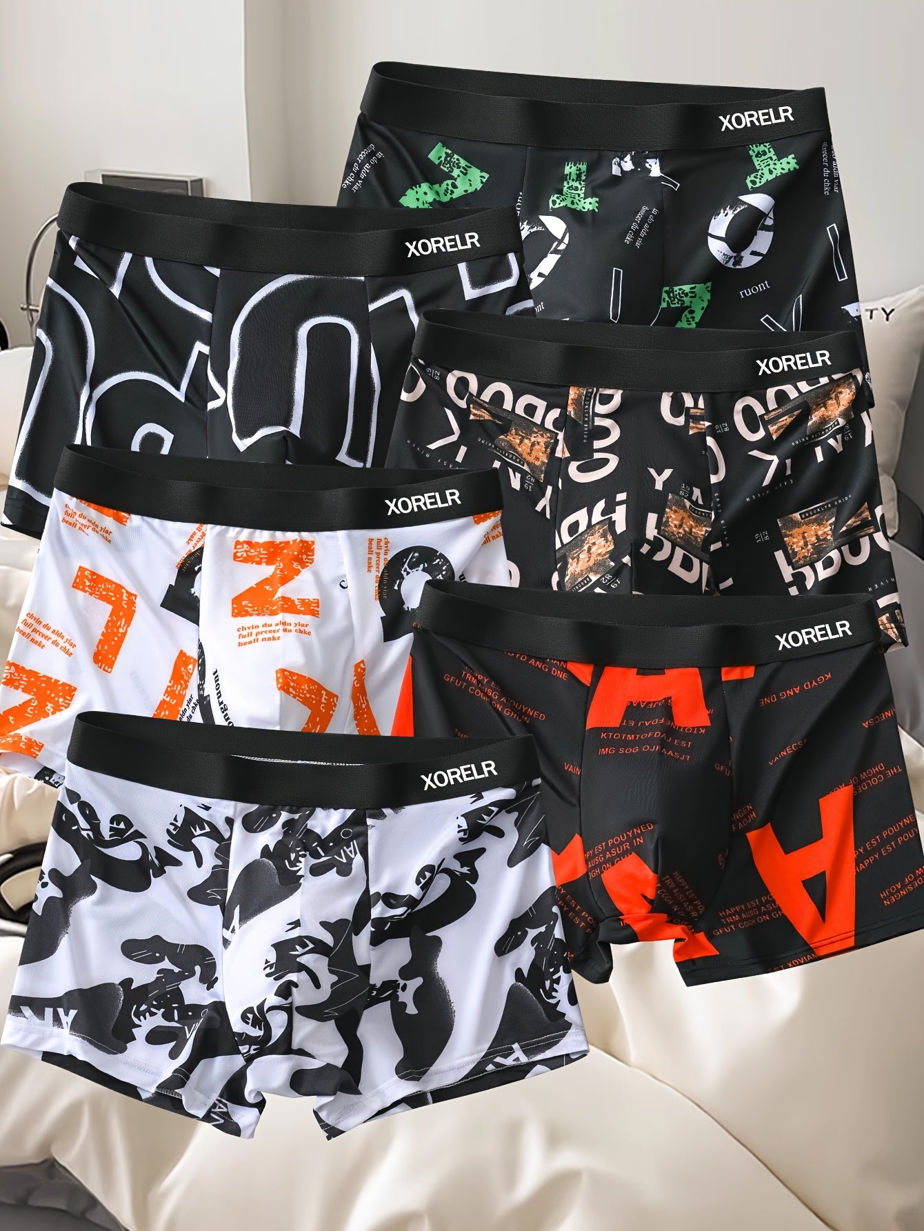 6 XORELR Men's Solid Color Print Sports Underwear, Breathable and Comfortable Boxer Briefs in Sizes S-XXL.