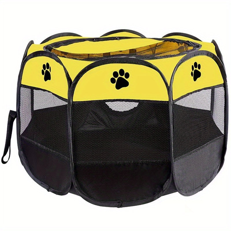 Pet cage with eight sides, folding and resistant to wear, made of Oxford cloth. Ideal for containing dogs and cats, providing a breathable space for pets.