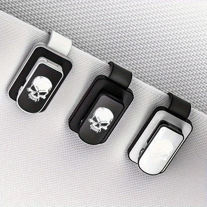 Fashion Flame Skull Car Glasses Holder - Plastic Sunshade Clip with Card Storage and Glasses Box is a stylish and practical choice for your car.