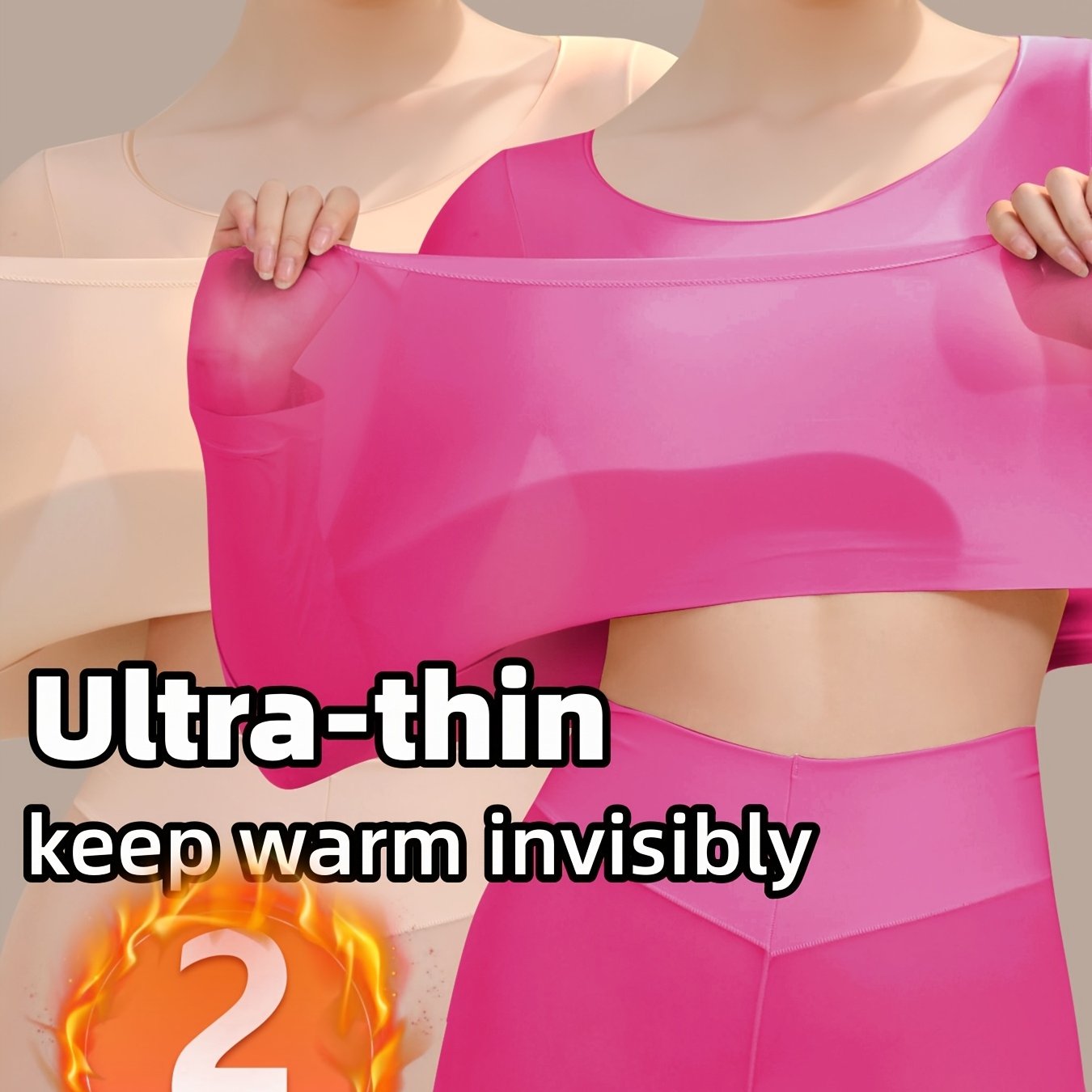 Two high-elastic, ultra-thin long-sleeve base layer tops for women, perfect for staying warm in autumn and winter.