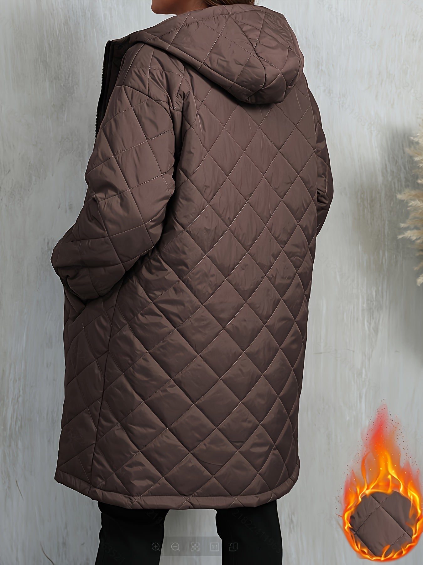 Plus Size Quilted Zip Up Hooded Coat for Fall & Winter Women's Clothing