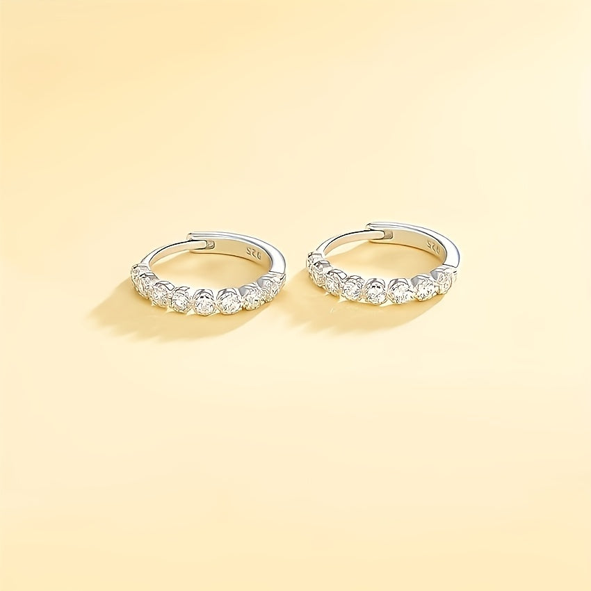 925 Pure Silver Round Ring Earrings with Zirconia, Elegant for Women's Dating and Wedding.