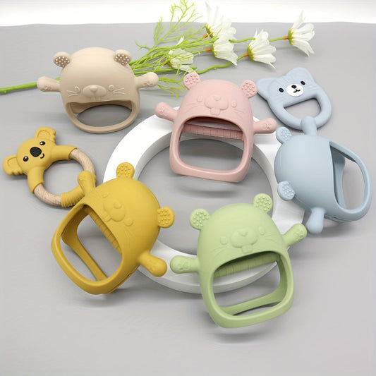 Soft silicone gloves teether, made from food grade material, designed to be cute and prevents dropping, making it the perfect gift for Christmas, Halloween, or Thanksgiving Day.