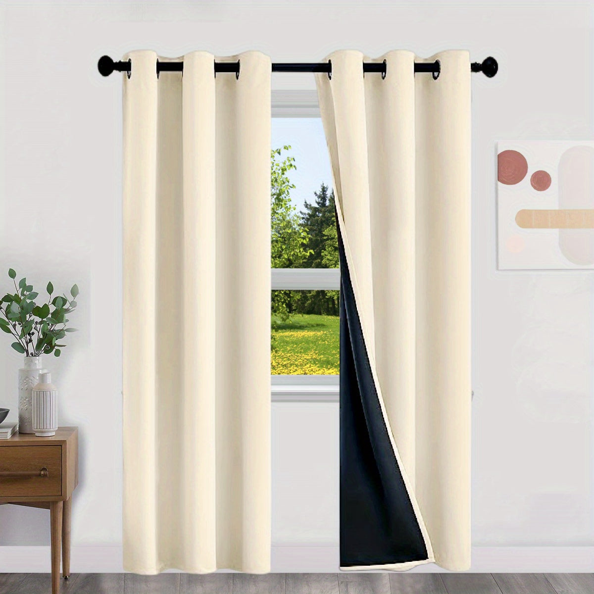 100% opaque blackout curtains, with a layer of lining included, 2 pieces.