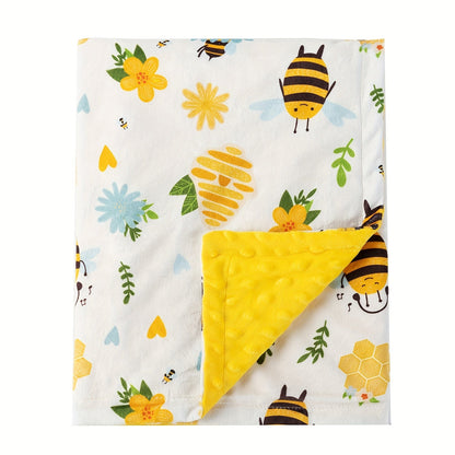 Minky Baby Blanket with Cute Print, Double-layered Micro Fleece and Silky Soft Dotted Backing, 101.6x76.2 cm