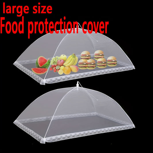 1 Foldable Stainless Steel Food Cover Tent with Lace Edging, Large Insect-Proof Dust Cover for Outdoor Events, BBQs, and Camping.