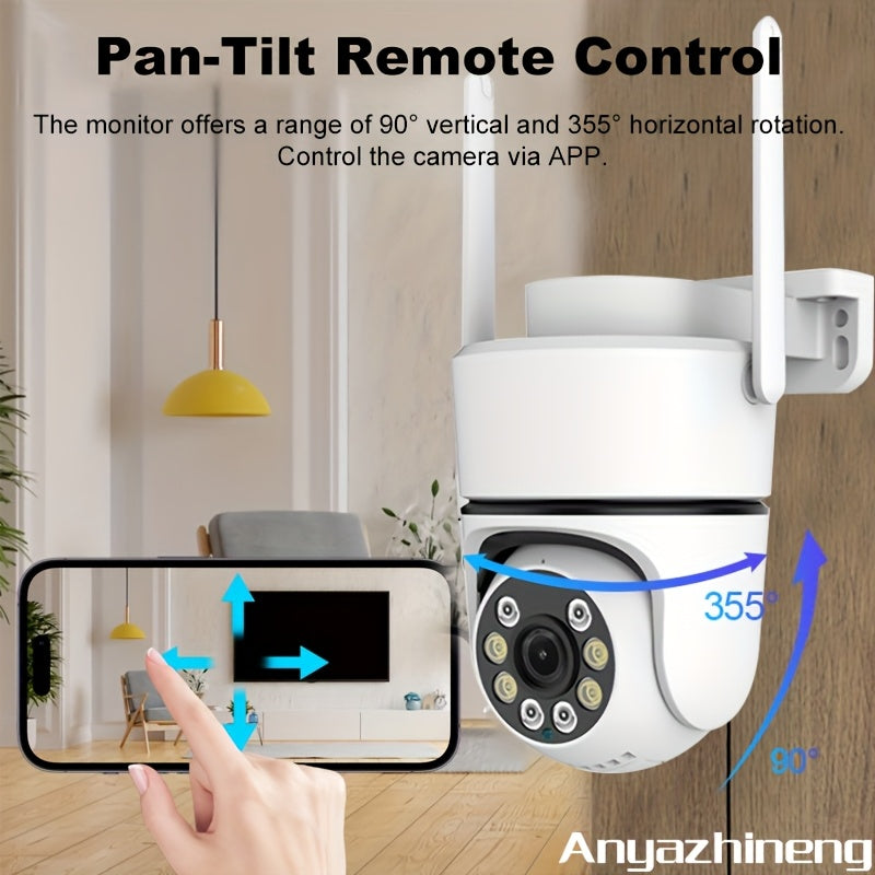 ANYAZHINENG 1080P HD Pan/Tilt Security Camera for Outdoor Use. Wired Wi-Fi Connection, 360° Viewing Angle, Motion Detection, Night Vision, AI Tracking Feature, USB Power Source, Smartphone Compatibility, Battery-Free Operation.