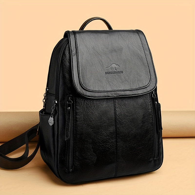 Women's Fashion Flap Backpack in Soft Faux Leather