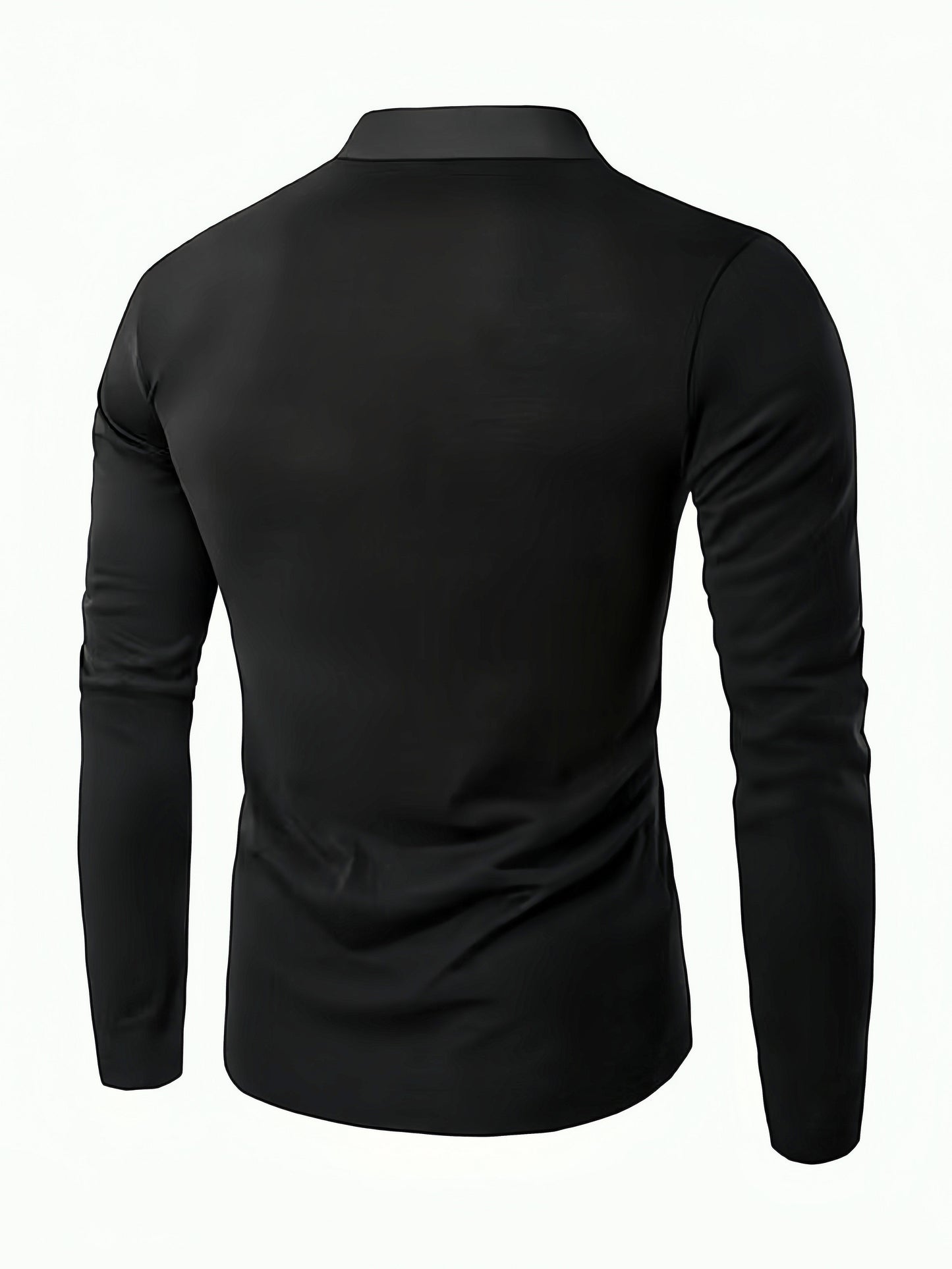 Men's slim fit half zip top with stand collar and button detail, made of polyester and spandex knit fabric with medium stretch, suitable for spring/fall season.