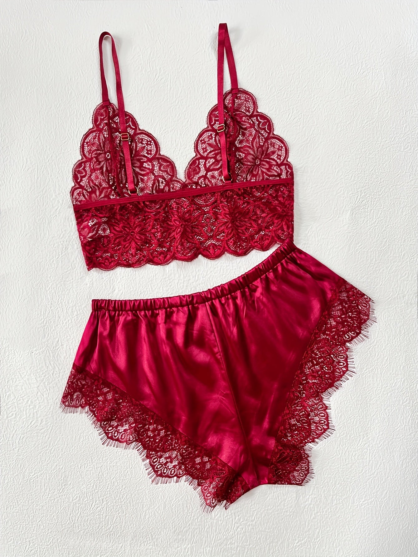 Lace lingerie set with cami top bra, shorts, perfect for women's sexy underwear.