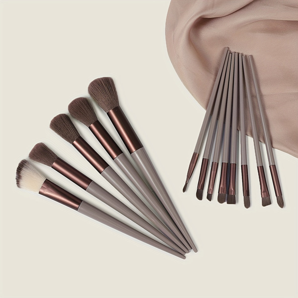 13-piece Makeup Brush Set with ultra soft, quick-dry bristles and matching fabric storage bag. Ideal for beauty enthusiasts.