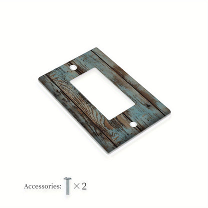 Rustic pale turquoise wood grain wall plate cover for indoor/outdoor use in various rooms.