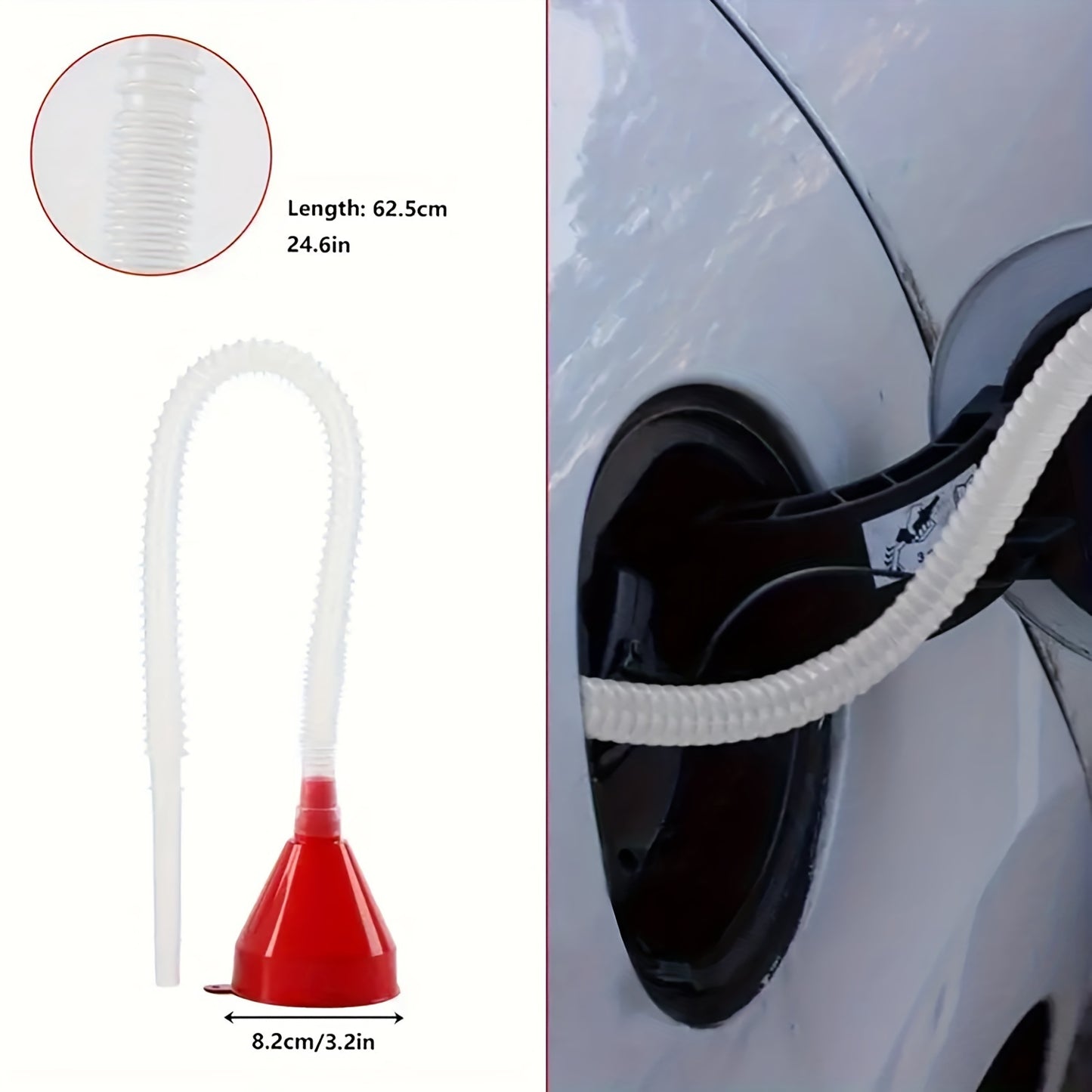 10pcs Car Funnel Set including long neck oil funnel, buckle funnel, right angle funnel, wide mouth fuel funnel for filling coolant, gasoline, water, and engine oil.