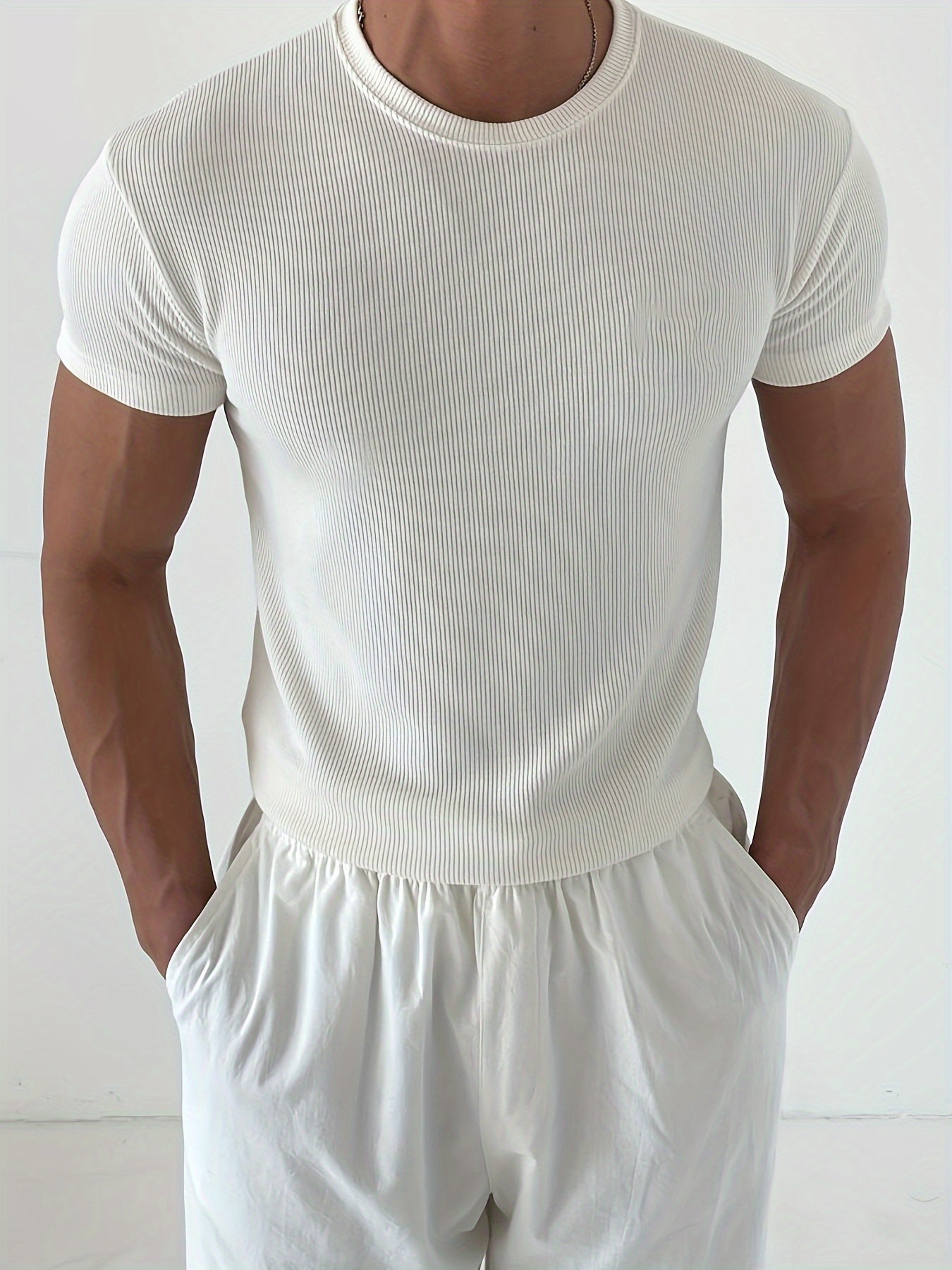 Men's slim-fit crew neck t-shirt for summer outdoor activities.