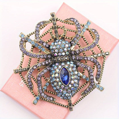 Punk Style Vintage Rhinestone Spider Web Brooch - Animal-Inspired Insect Pin for Jackets - Bold Fashion Statement Accessory