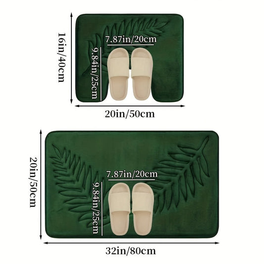 2-piece set of plush memory foam bathroom mats with a fern leaf design. These mats are non-slip, absorbent, and machine washable, making them perfect for adding a touch of style to your home decor.