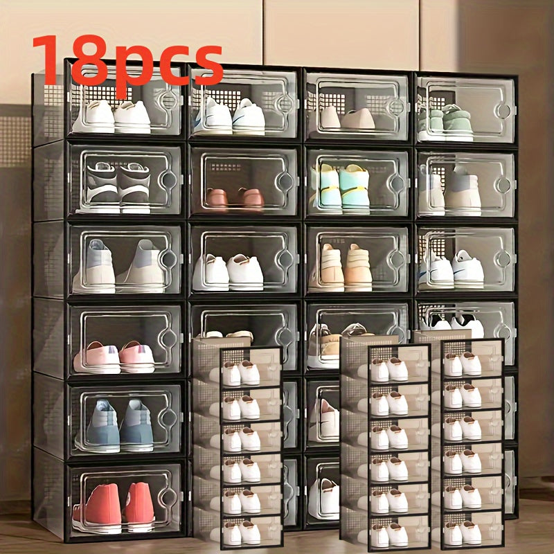 A range of multifunctional household furniture is available in sets of 4, 12, or 18 pieces. These stackable shoe rack storage boxes are waterproof and dustproof, making them perfect for sports shoes. The rectangular plastic shoe cabinets have snap