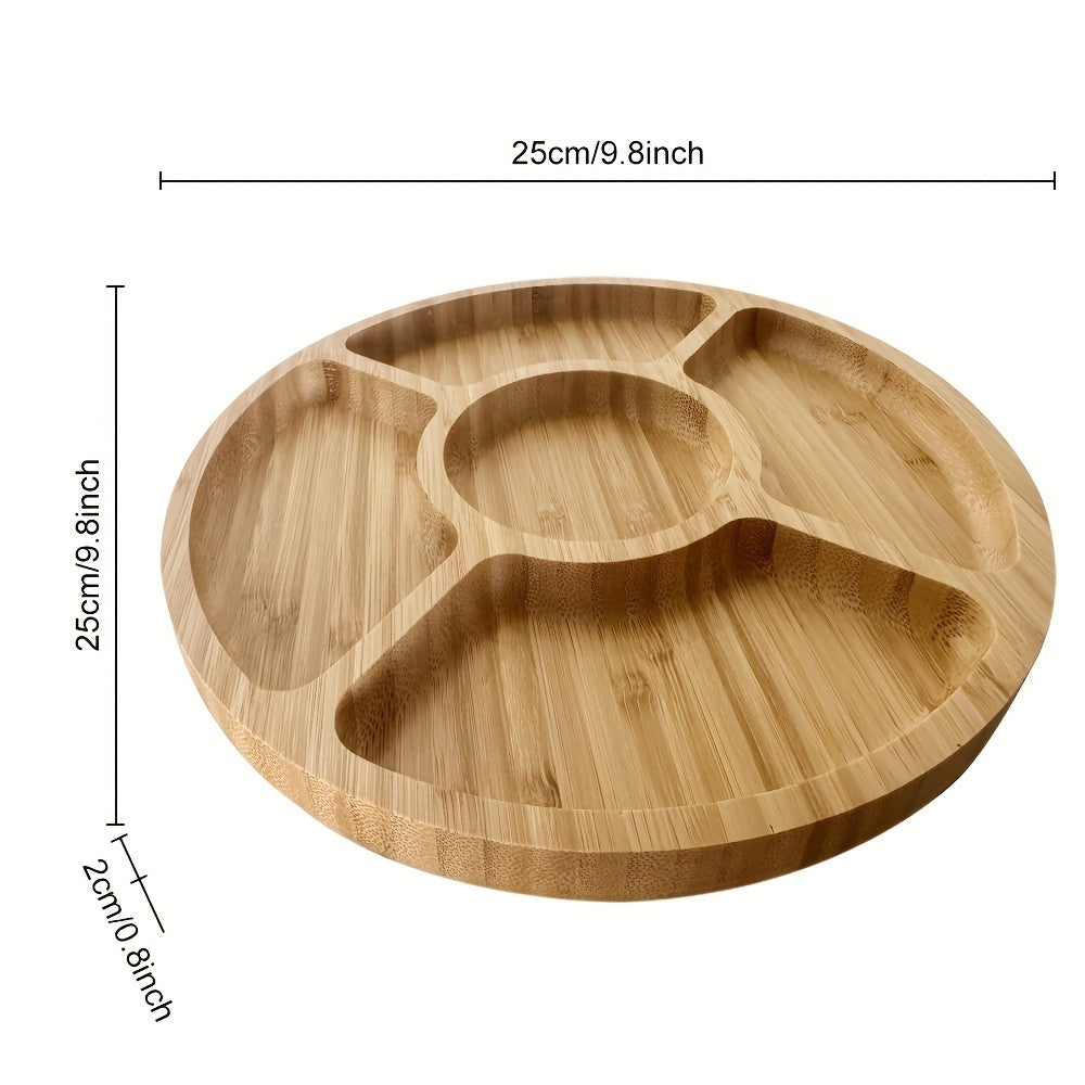 Stylish round bamboo tray for serving snacks and fruits in the kitchen or dining room.