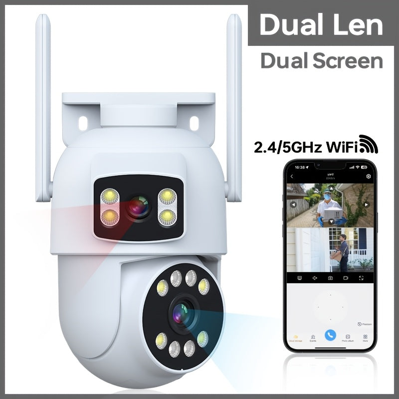 Introducing the ZHXINSD 4MP Dual Lens Wireless Security Camera, featuring 2K 1920p HD resolution, 360° Pan-Tilt Auto Tracking, AI Human Detection, Full Color Night Vision, Two-Way Audio, 2.4G/5G WiFi connectivity, Smartphone App Control, USB Powered