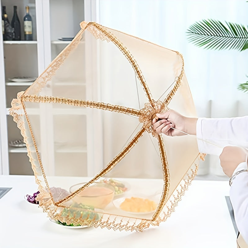 1pc Umbrella Shaped Foldable Food Cover, 70.0*70.0*30.0cm, Dust-proof, Anti-fouling, Anti Flies and Mosquitoes