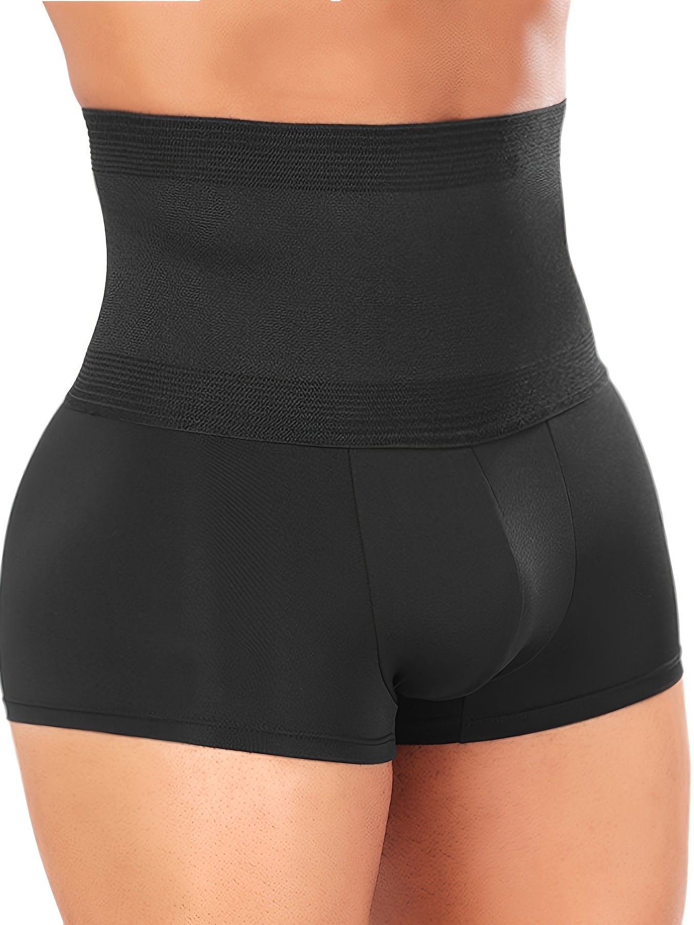 High-waist shapewear shorts for men that slim and control the tummy, ideal for sports and fitness.