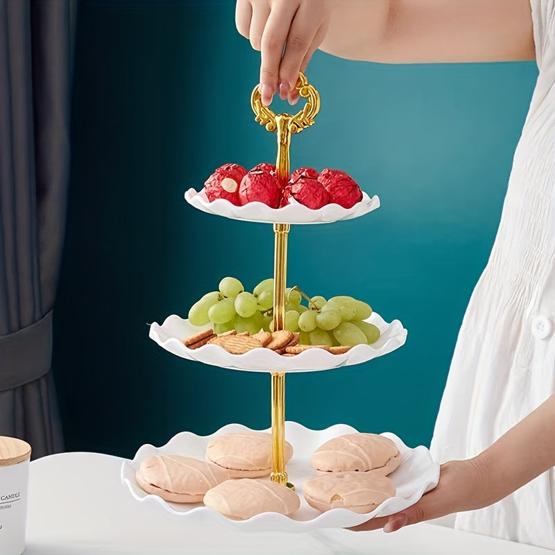 Elegant 3 tier cupcake stand with ruffled or lacy design perfect for tea parties, weddings, and more. Ideal for decorating and serving desserts at any occasion.