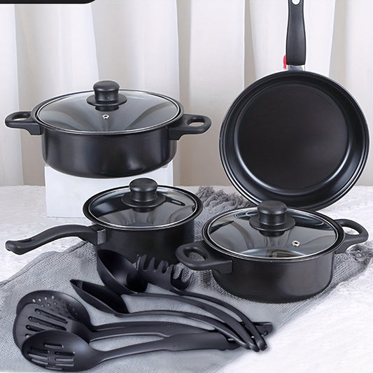 Set of 13 Non-Stick Cookware Pieces - Kitchen Utensils with Durable Stone Coating, Compatible with Induction Cooktops