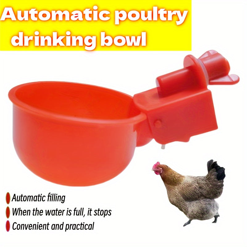 Battery-free automatic plastic water fountain for chickens and poultry.