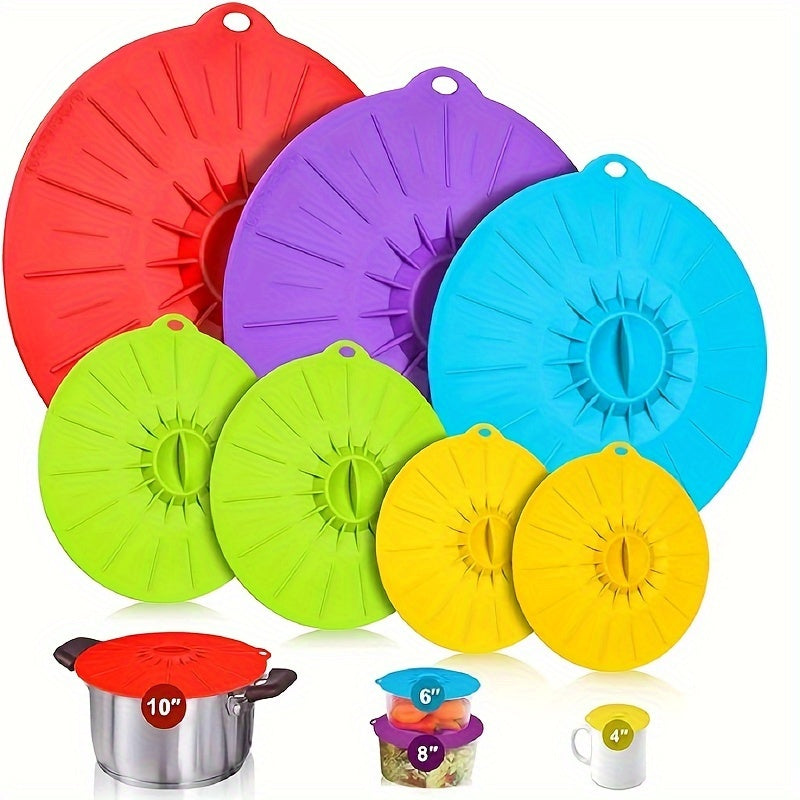 Set of 5 Silicone Lids - Durable and Eco-Friendly Covers for Bowls, Pots, and More - Safe for Heat, BPA-Free, and Dishwasher-Friendly - Ideal for Microwave, Oven, and Fridge Use - Convenient Hanging Buckle for Easy Storage.