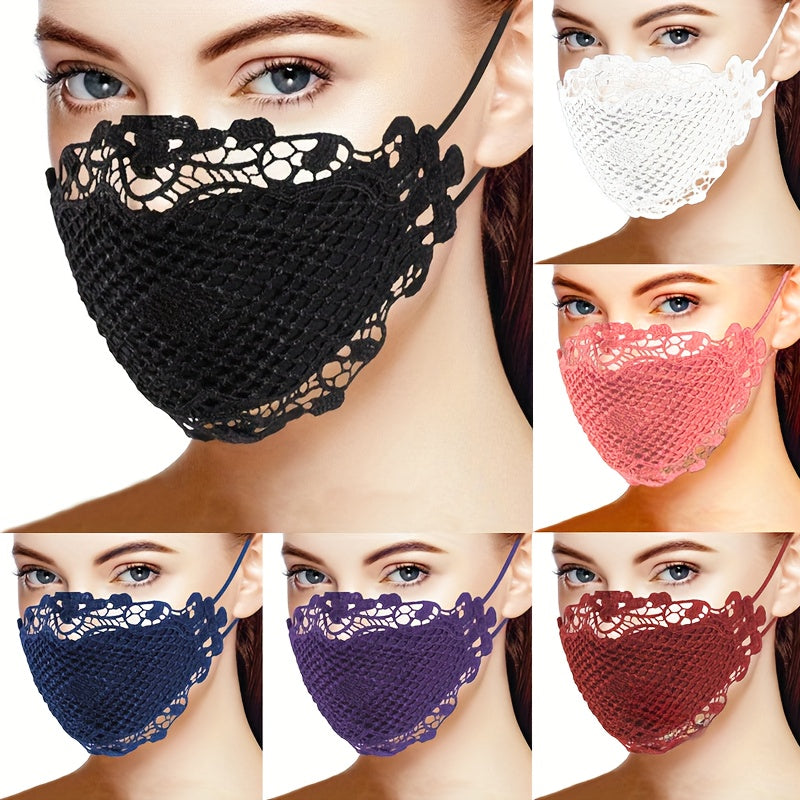 Set of 4 Lace Face Scarves for Women - Stylish, Breathable, and Windproof Knitted Face Covers with Sun Protection - Hand-Washable Embroidered Shields for Summer Activities, Driving, and Parties - Unique Design with No Stretch