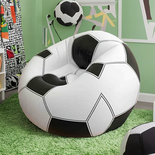 The portable Lazy Inflatable Sofa made of PVC material is waterproof and designed in the shape of a single football sofa. It can be used as a recliner for outdoor activities and easily folded for portability. This sofa also comes with a repair kit