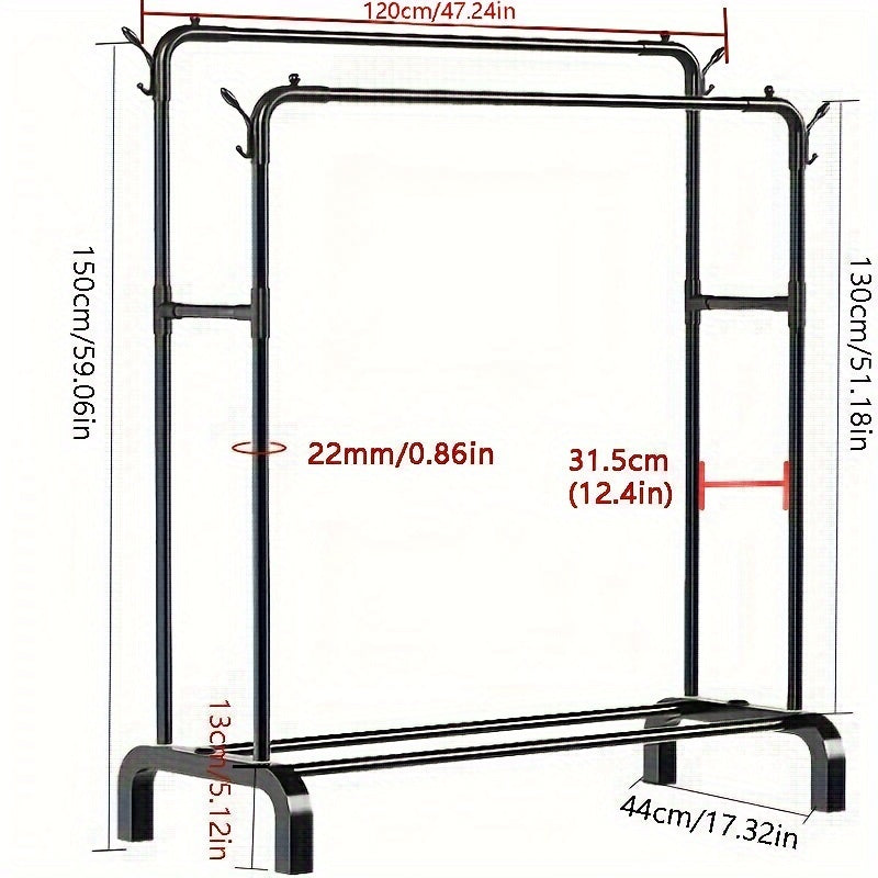 Multi-functional stainless steel clothes drying rack for bedroom and dorm with easy installation and space-saving design. Perfect for clothes, quilts, shoes, and accessories storage.