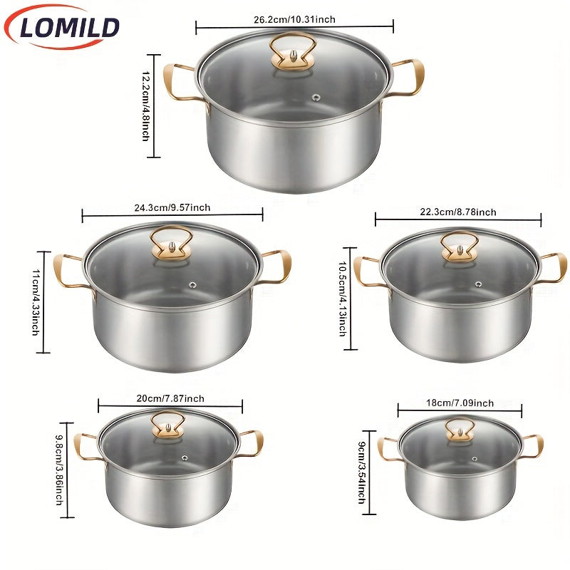 10-piece LOMILD Multi-functional Stainless Steel Cookware Set, including Soup Pot, Cooking Utensils, and Kitchen Tools - the Perfect Household Kitchen Utensils Gift Box.