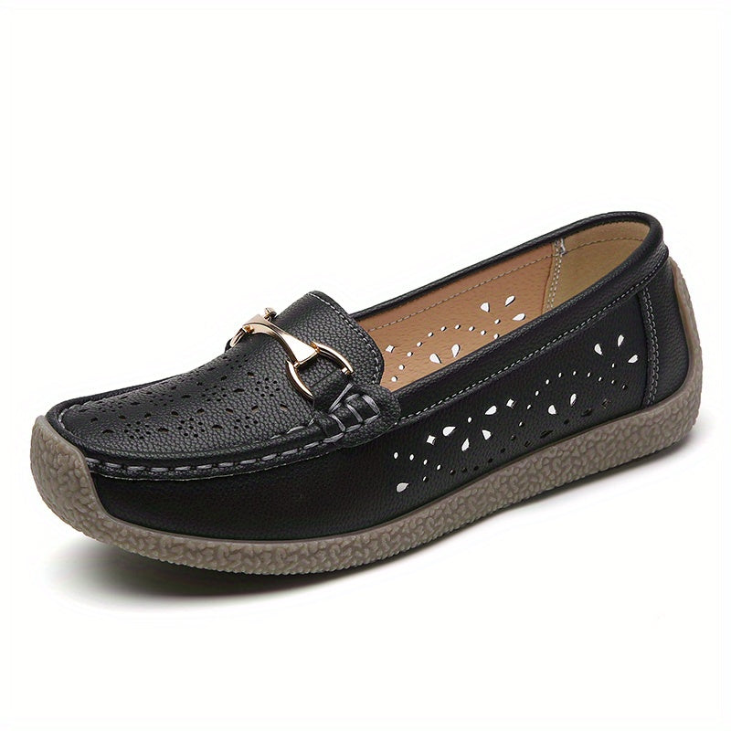 Women's Soft Platform Loafers, Casual Faux Leather Slip-on Flat Shoes for outdoor use.