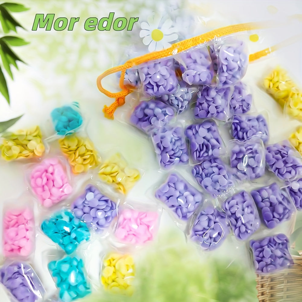 Laundry scent beads with double fragrance for odor removal and long-lasting freshness in commercial laundry rooms.