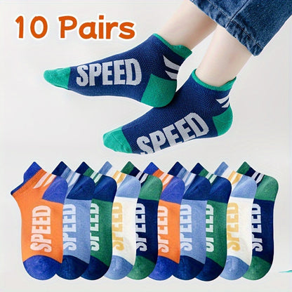 10 boys' breathable mesh socks with cartoon design, polyester blend perfect for spring/fall and summer, for youngsters.