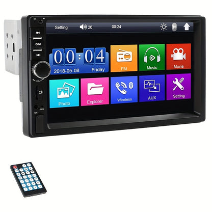 7-inch touchscreen car MP5 multimedia player with FM radio, aux, USB, wireless, MirrorLink for smartphones. Optional rear view camera & steering wheel control. Ideal for back-to-school.