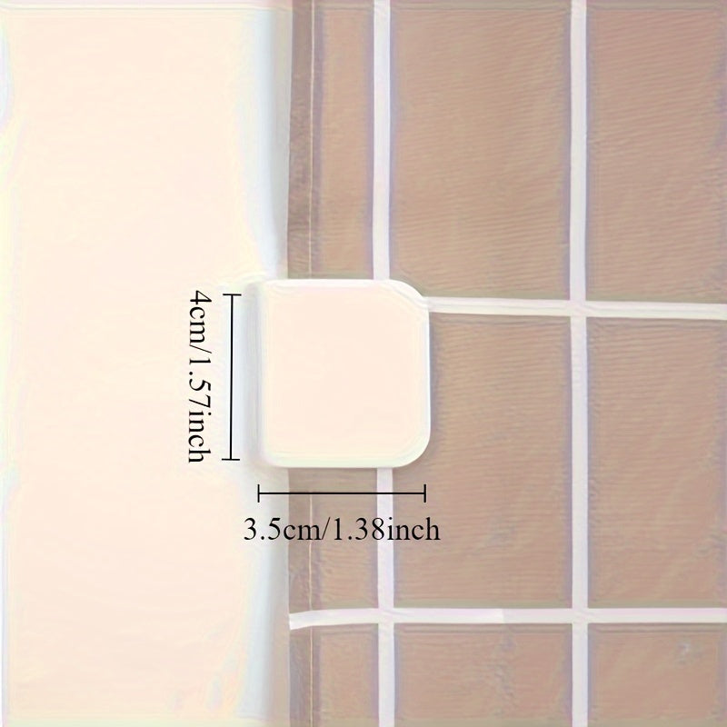 2 self-adhesive clips for shower curtains with grid pattern, prevents splashing, secure hold.