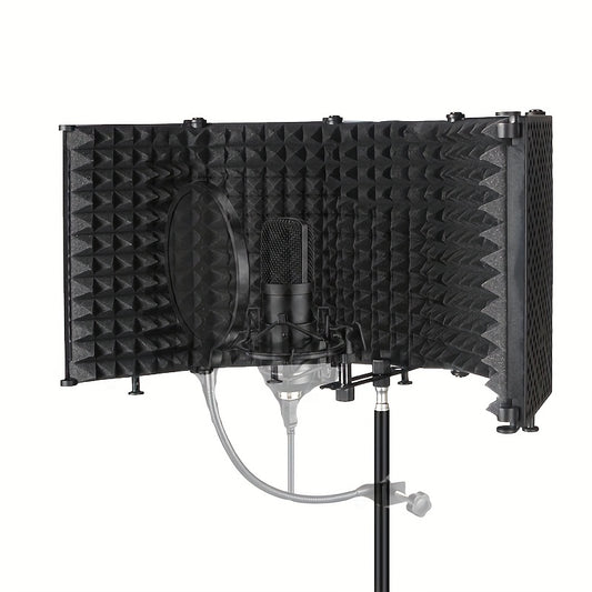 Studio Recording Microphone Isolation Shield with Pop Filter for filtering vocals. Suitable for any condenser microphone recording equipment. Eid Al-Adha Mubarak.