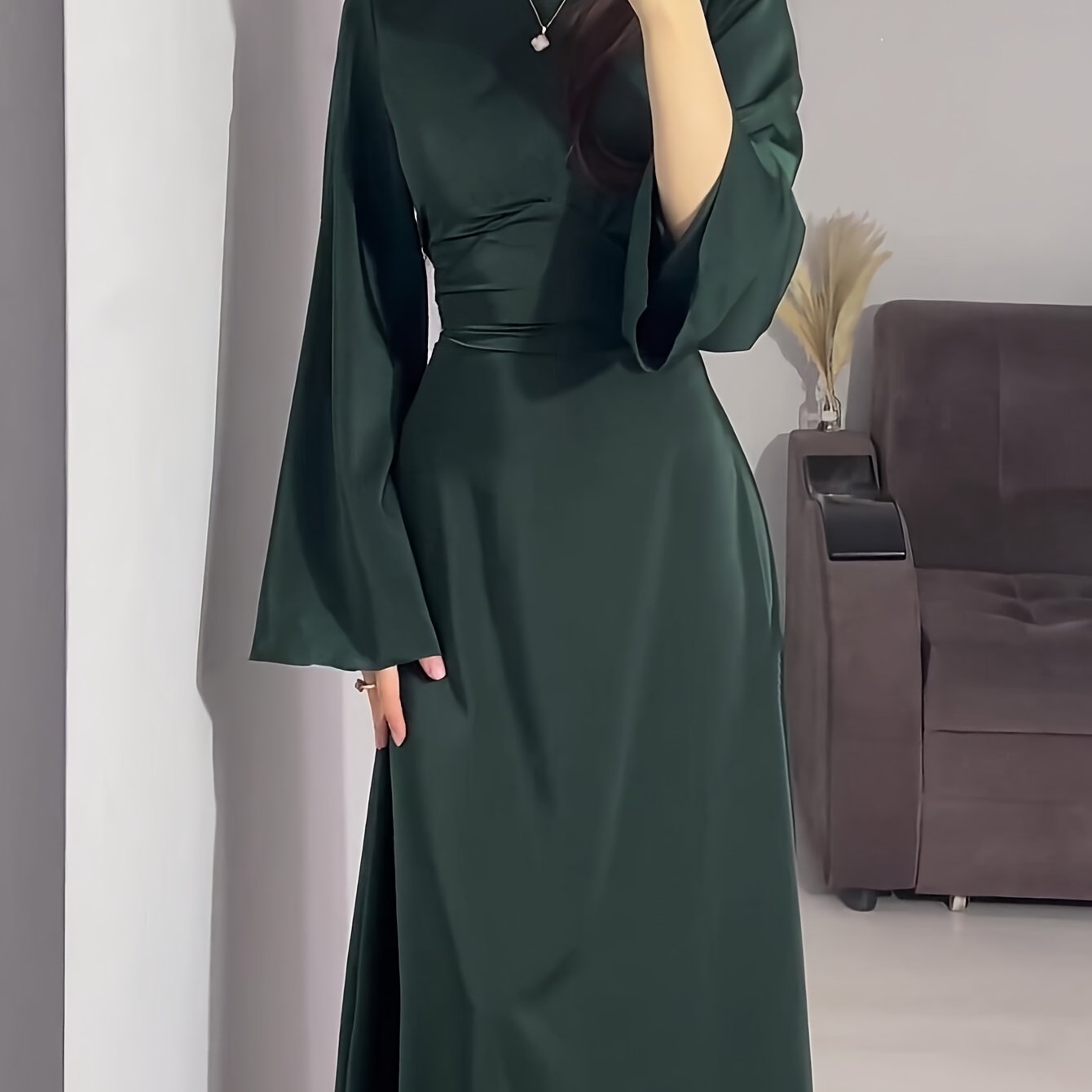 Elegant lace up crew neck maxi dress for women, ideal for spring and fall seasons.