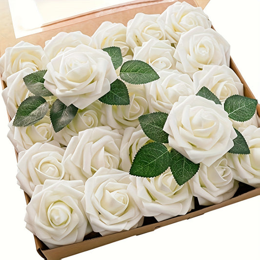 25 artificial roses with stems for DIY wedding bouquets or home decor on Valentine's Day.