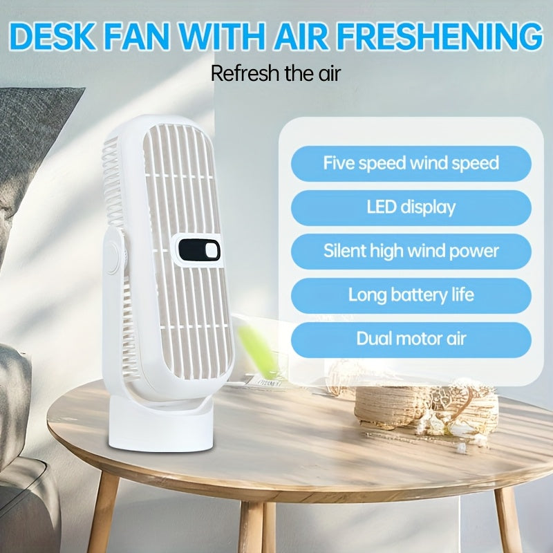 Portable Wireless Desktop Fan, 1pc, with 5-Speed Small USB Desktop Fan, Mini Cooling Fan, Rotatable Silent Tower Fan with LED Digital Display. Perfect gift for Home, Office, Dorm, Outdoors, School, Fishing, Camping, and Travel.