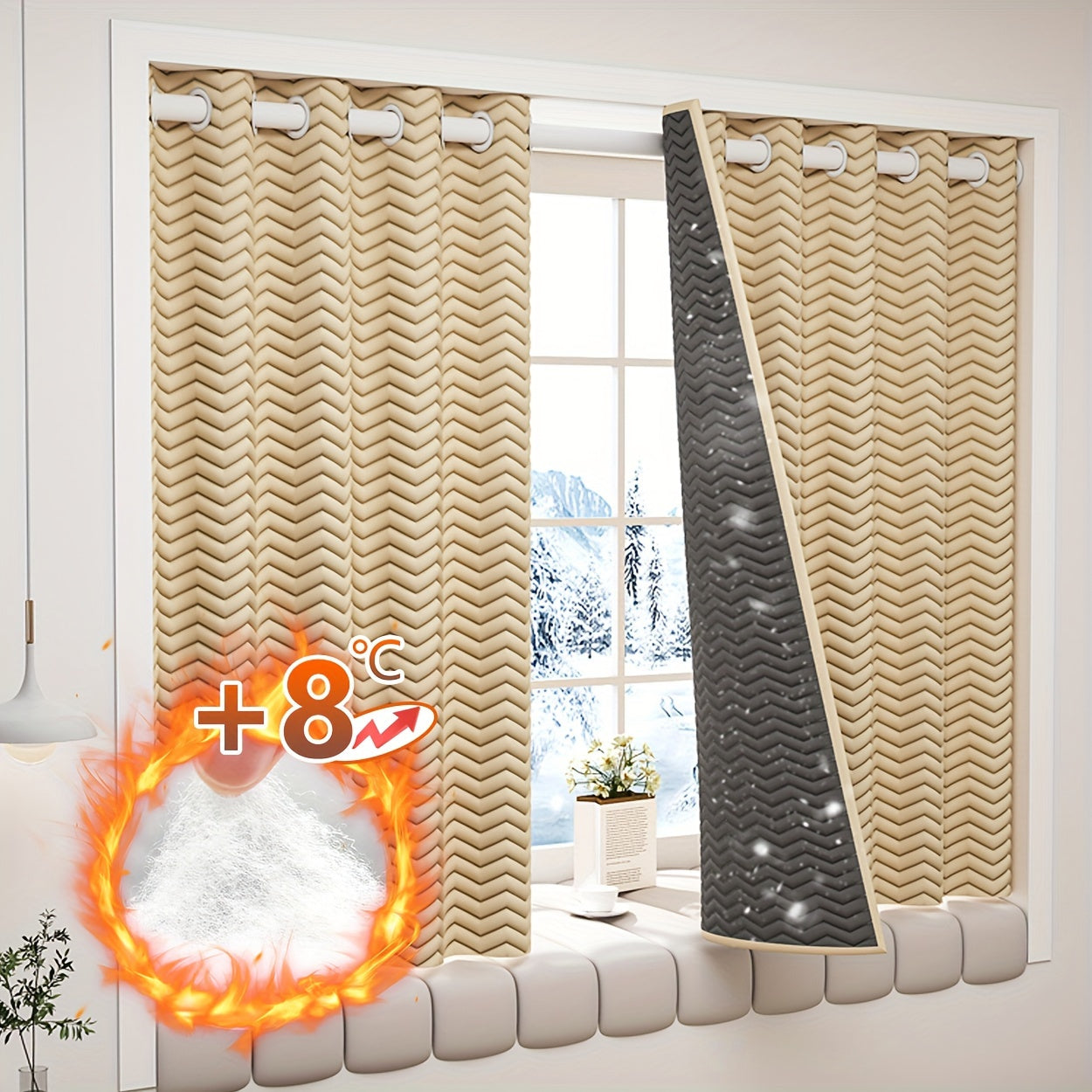 Stay warm and cozy this winter with our 2-piece set of thick curtains. These soundproof and windproof blackout drapes feature a stylish geometric twill weave and are made from 100% polyester. They are designed with a rod pocket and can also be hung using