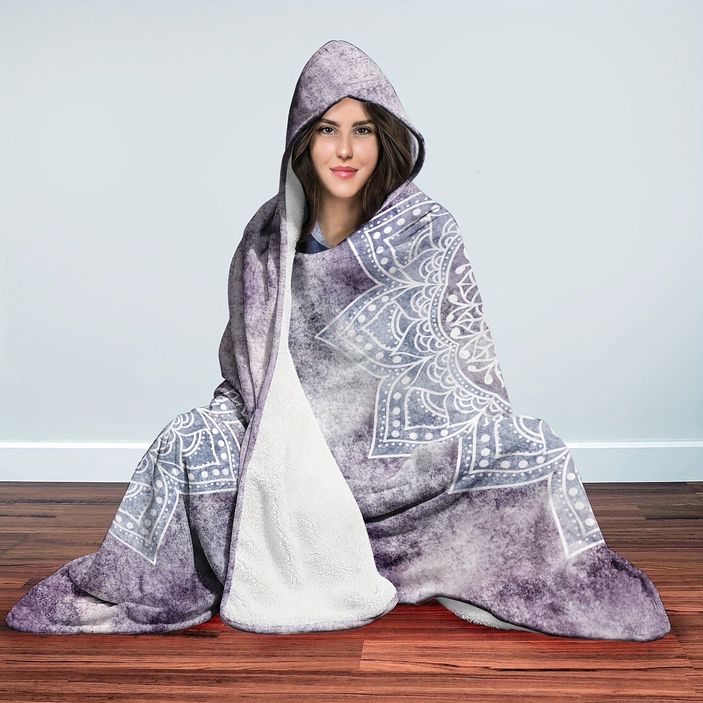 Stay cozy and warm with this Boho Mandala Patterns Hooded Blanket! This thick, wearable blanket doubles as a magic cape, perfect for snuggling up on the sofa, at the office, in bed, or while traveling.