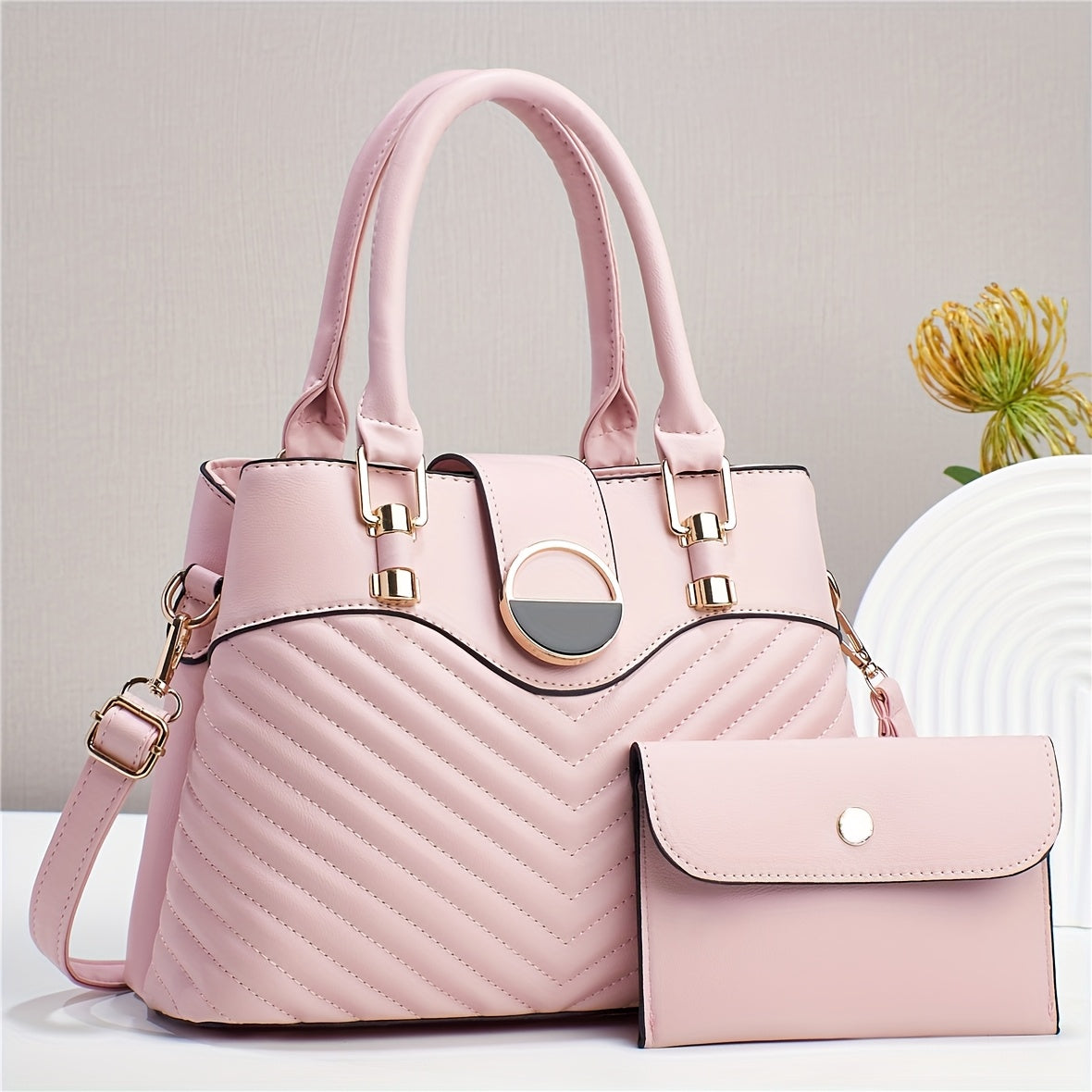 Valentine's Day women's handbag set featuring high-end feel, large tote and stylish shoulder bag.