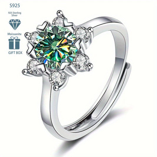 Exquisite 1CT Moissanite Star Engagement Ring in Elegant S925 Silver - Ideal for Weddings & Special Events, Offered in 5 Stunning Colors for Christmas, Valentine's Day, Snowflake Party, with a Touch of Luxury and Classic Sophistication, Featuring